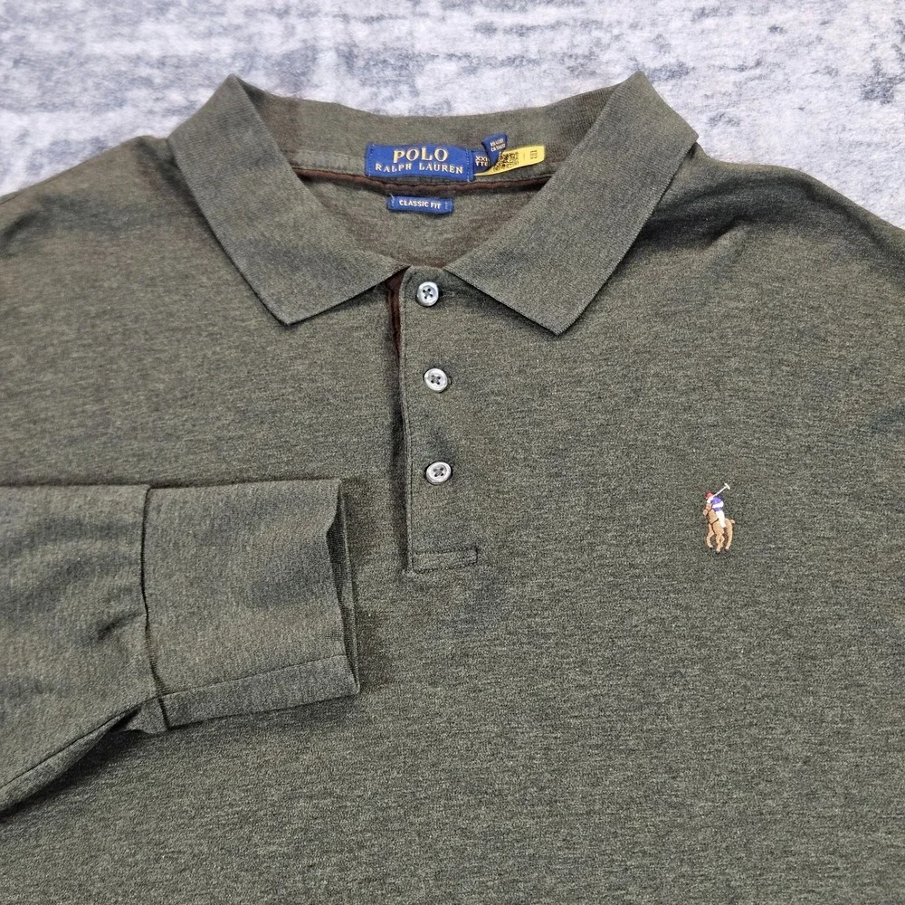 Polo Ralph Lauren Polo Shirt Mens XXL Green Classic Fit Long Sleeve Pony Logo